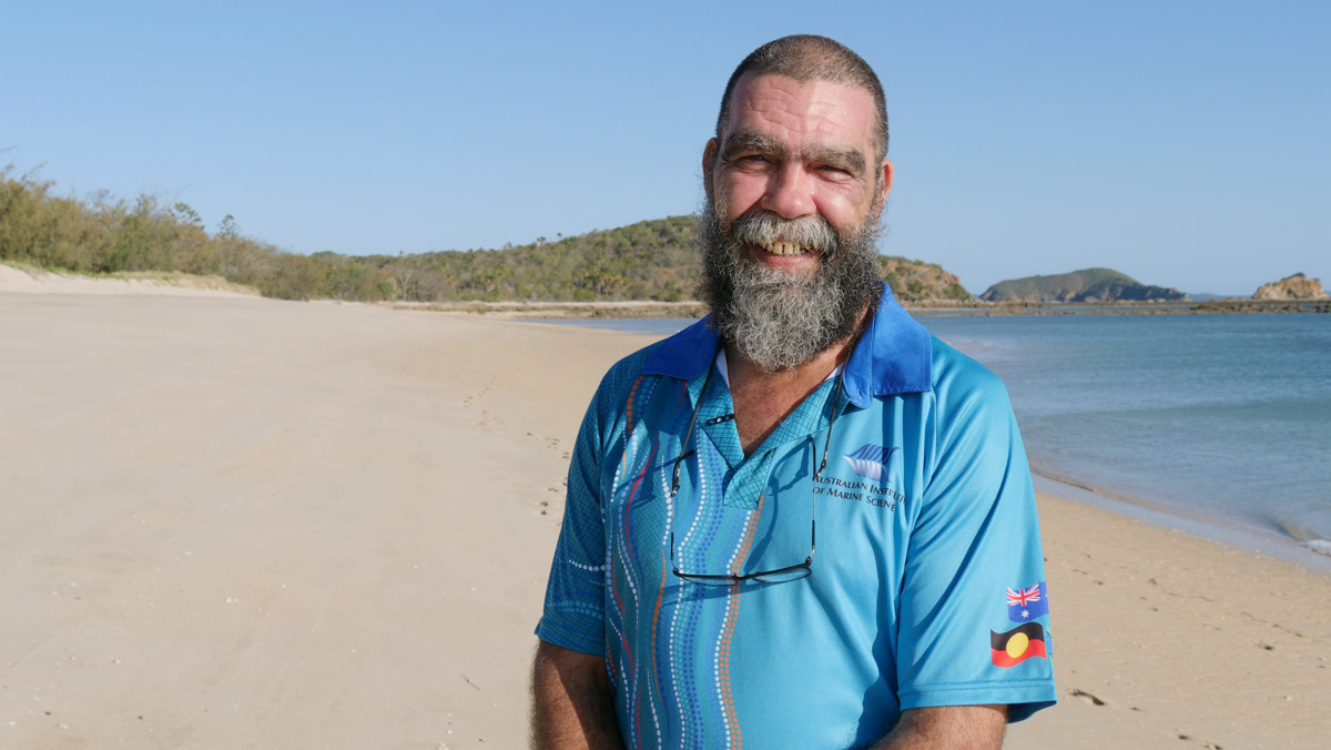Woppaburra elder Bob Muir on beach