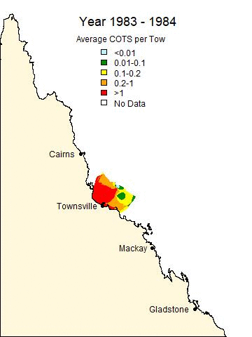 Map of Great Barrier Reef showing starfish outbreaks