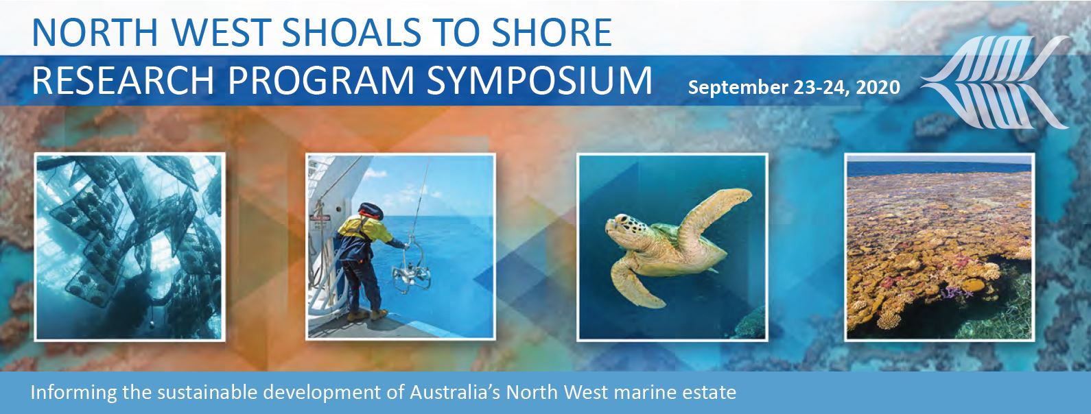 North West Shoals to Shore Symposium words with images of turtles, pearl oysters, a towed video and a reef