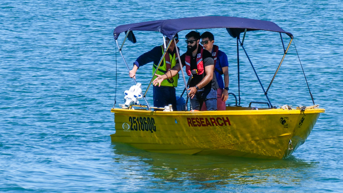 mini AUV is launched from a small vessel