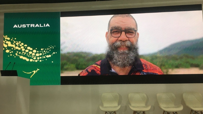 Bob Muir live streaming on a big screen at COP27