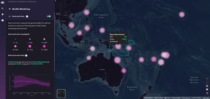 Screenshot of the public dashboard of the ReefCloud software