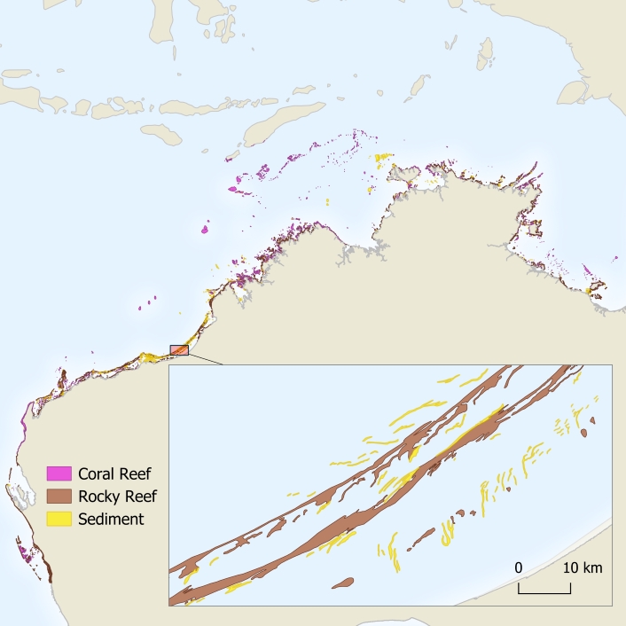 Map showing newly located ancient rocky reefs