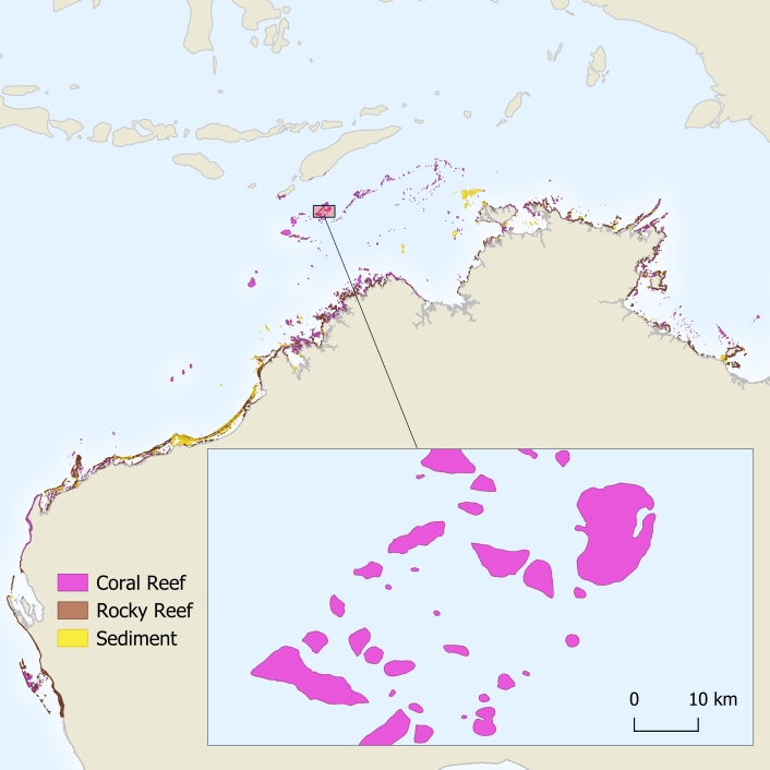 Map showing newly located offshore coral reefs