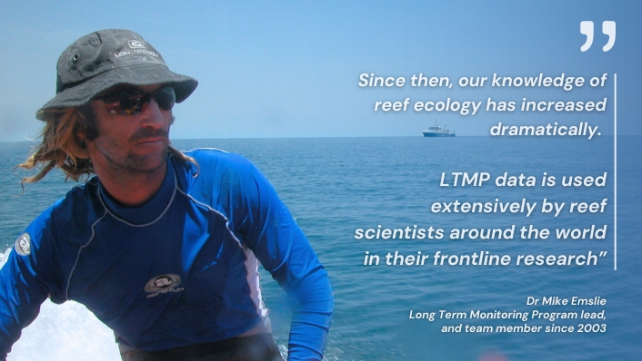 Quote graphic from Dr Mike Emslie with image of him aboard a tender