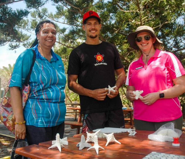 AIMS scientists with Traditional Owner with reef shapes