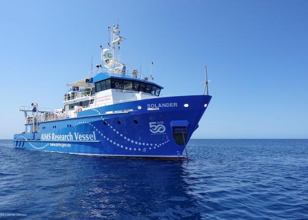 AIMS research vessel at sea on a clear sunny day