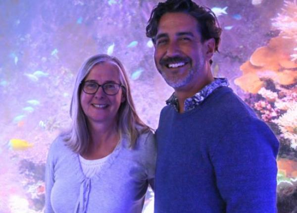 Dr Britta Schaffelke and Dr Manuel Gonzalez Rivero at AIMS SeaSim