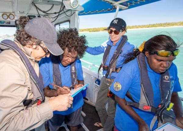 AIMS researchers and Anindilyakwa Land and Sea Rangers on a research vessel