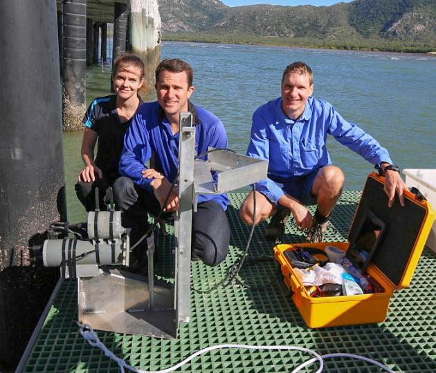 Members of the AIMS technology development team preparing to deploy trial technology involving ultra-violet (UV) light at the AIMS facility at Cape Ferguson.