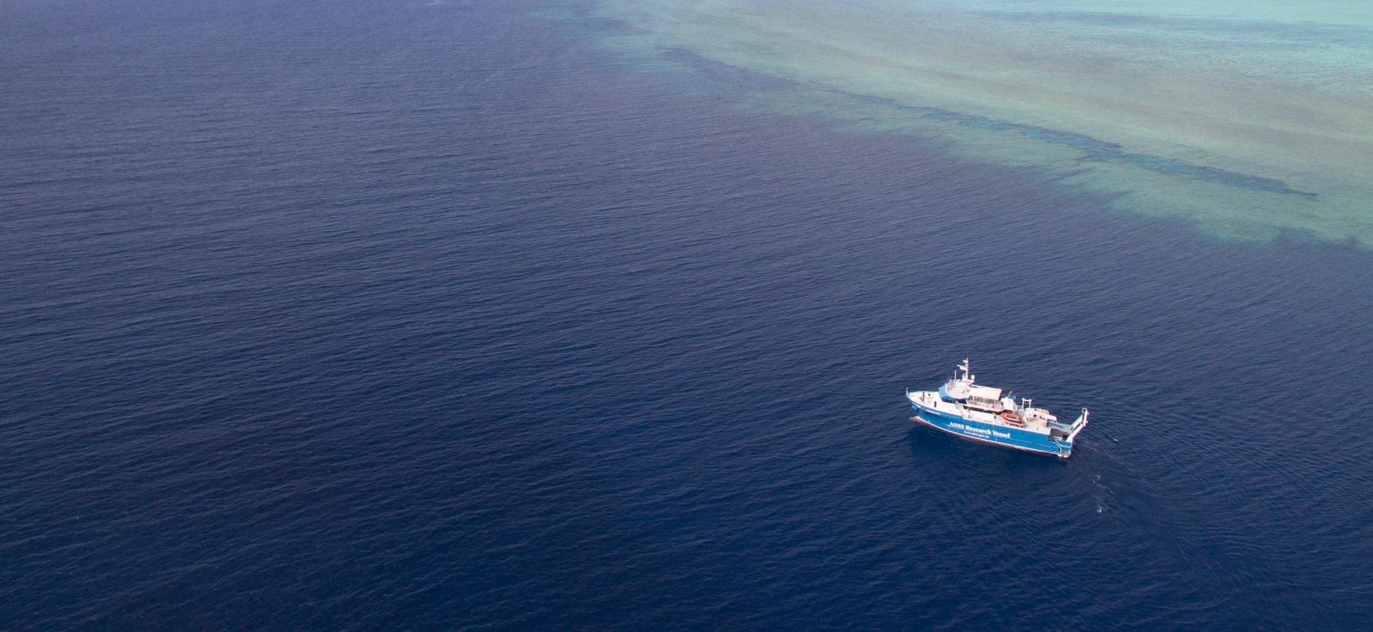 research vessel in aerial photo