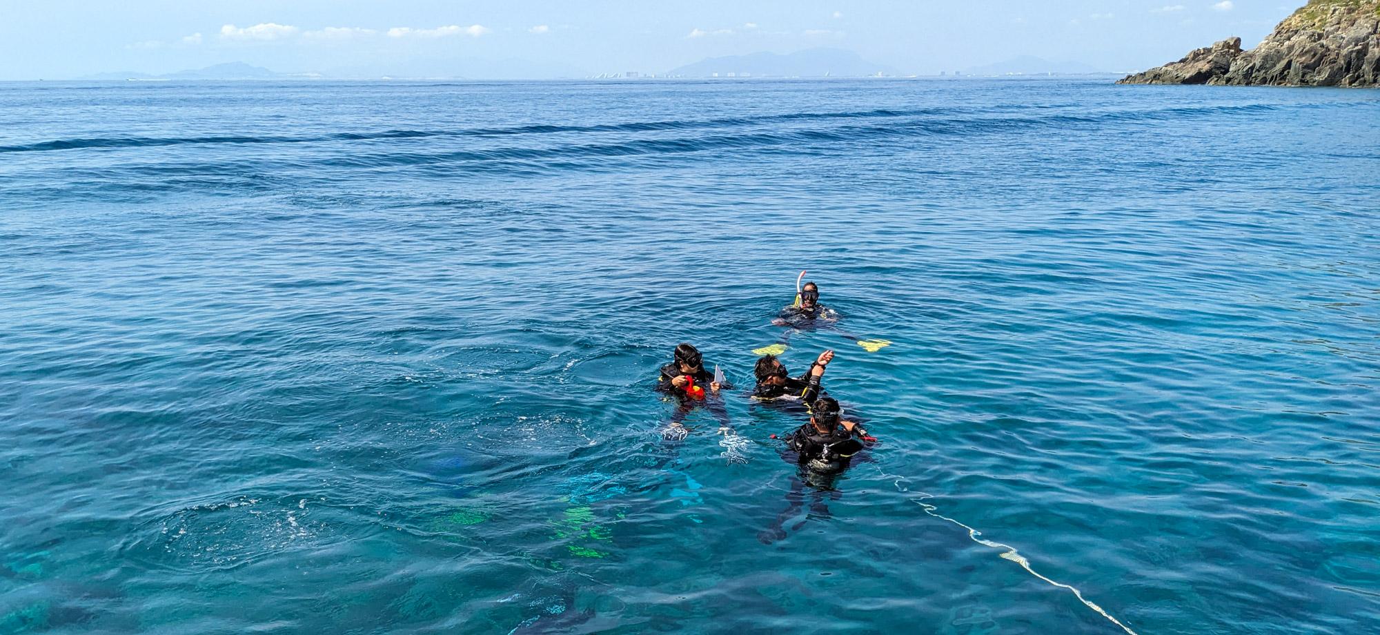 Scuba divers at the surface
