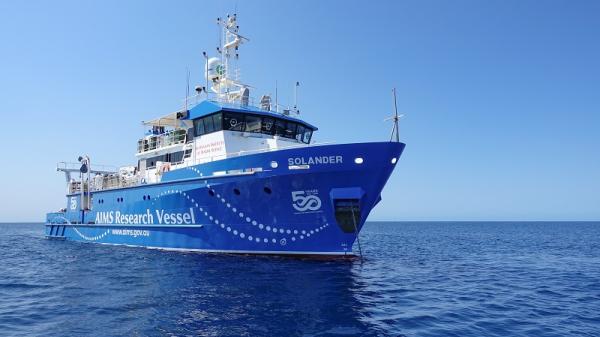 AIMS research vessel at sea on a clear sunny day
