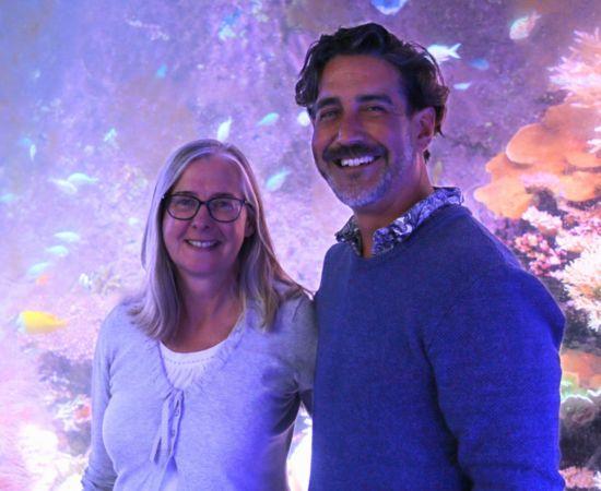 Dr Britta Schaffelke and Dr Manuel Gonzalez Rivero at AIMS SeaSim