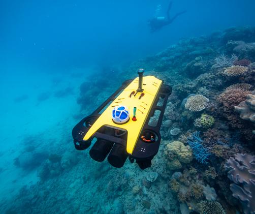 yellow robot underwater on reef