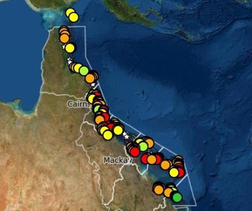 map of the Great Barrier Reef with monitoring sites